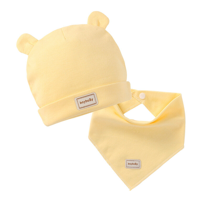 Cute Kids Hat Cap with Bibs Candy Solid Colors Boys Girls Baby Beanies Hats Cotton Born Baby Hat Bibs Toddler Infant Caps