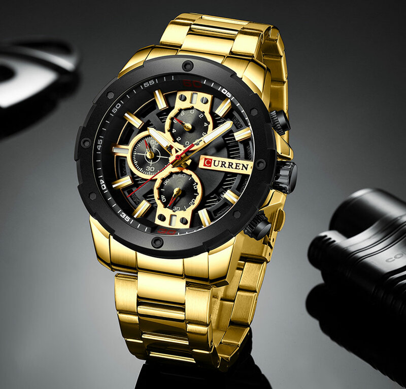 CURREN – montre-bracelet classique en acier inoxydable, marque de luxe, grand cadran, or Business, chronographe multifonction, étanche, horloge de Date
