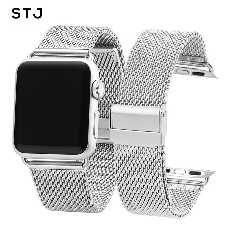 Ремешок для часов STJ, из нержавеющей стали, Миланская петля, для Apple Watch версии 1/2/3, 42 мм, 38 мм, браслет для iwatch версии 4, 40 мм, 44 мм