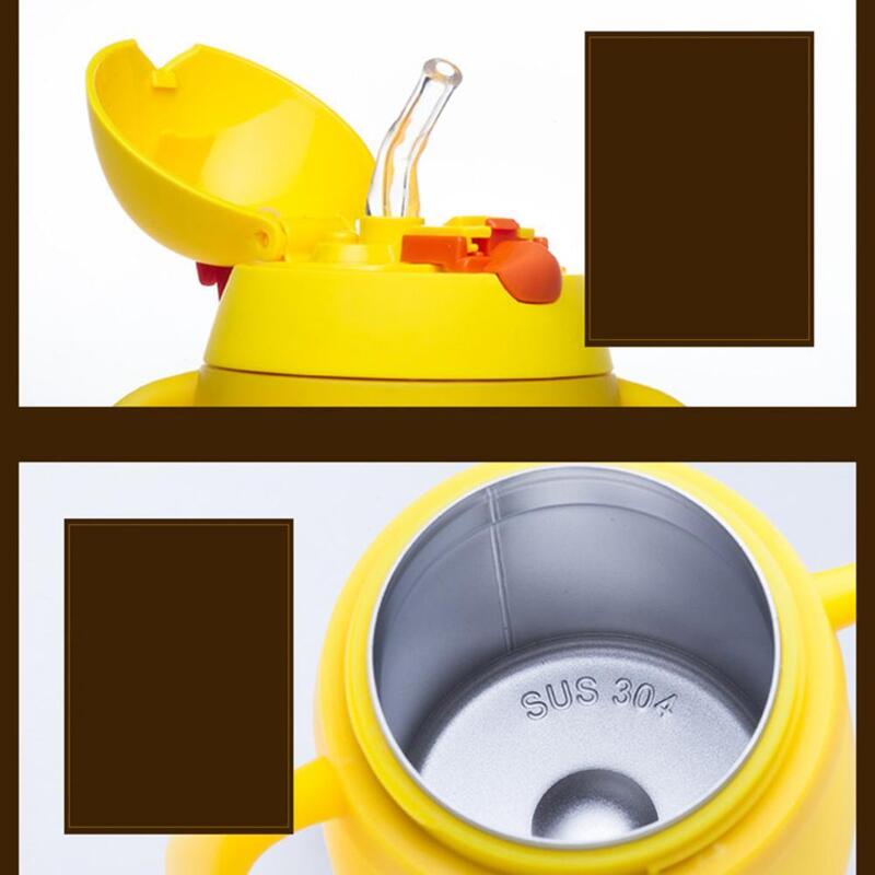 Enssu 1 pc 작은 노란색 치킨 베이비 컵 스테인레스 스틸 안전 소재와 핸들 바운스 스위치 어린이위한
