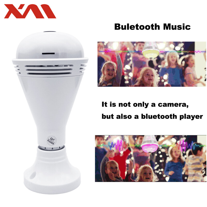 Nova tecnologia wi-fi lâmpada câmera com bluetooth alto-falante iluminação colorida câmera ip sem fio bulbo 360 graus ip câmera em casa