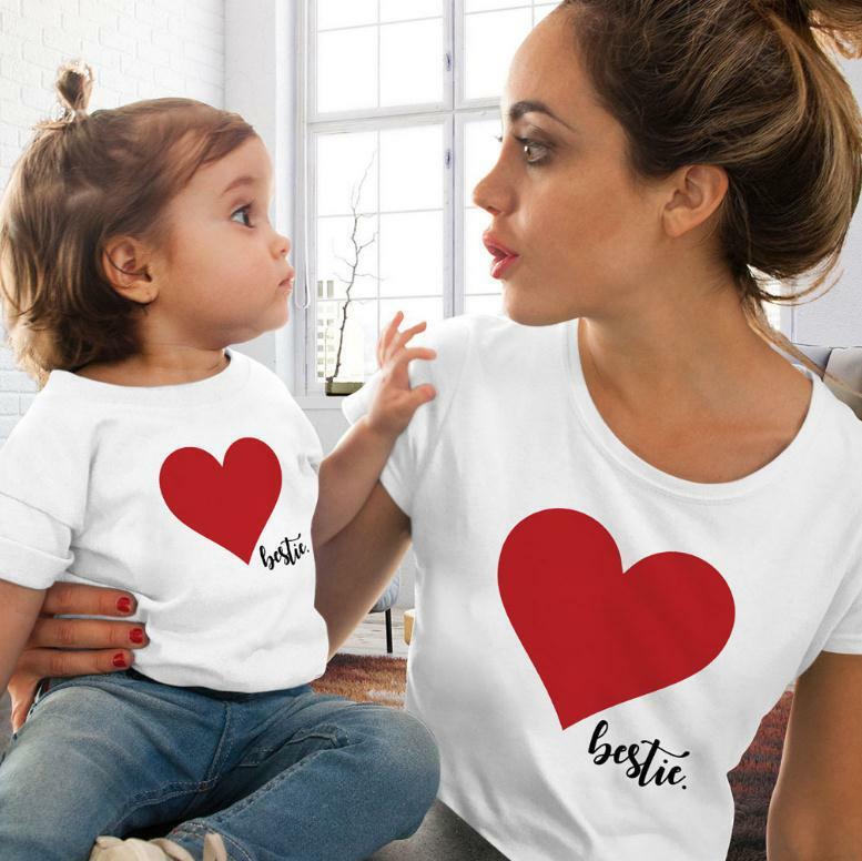 Mommy and Me Clothes T shirt Family Matching Clothes Summer Love Print T Shirt Mother and Daughter Clothes Family Look