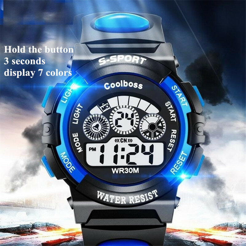 Reloj deportivo de pulsera para niños, cronógrafo Digital LED de cuarzo, con alarma y fecha, informal, a prueba de agua, S7, 2019