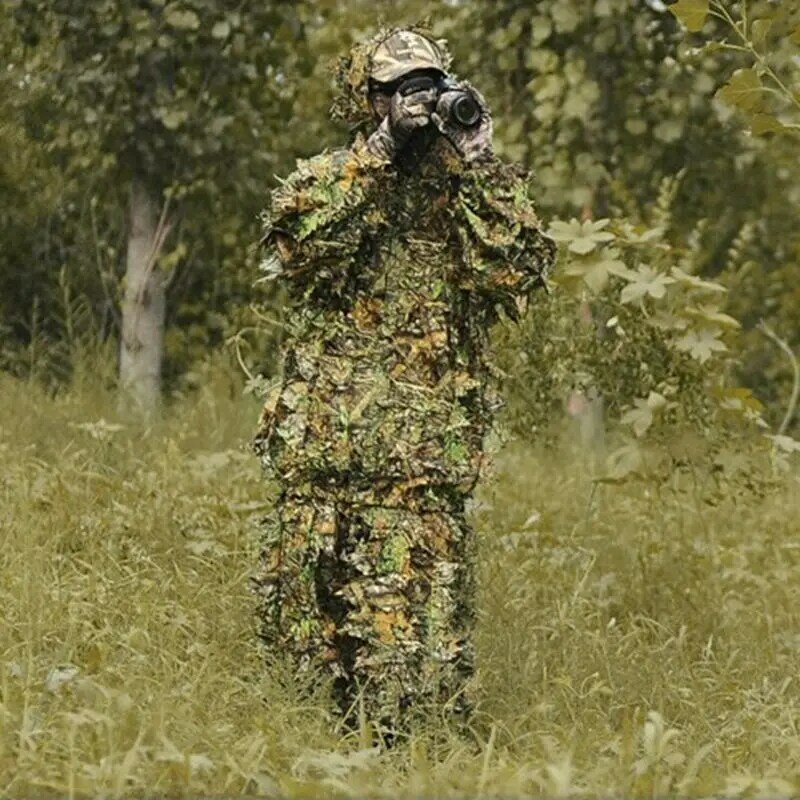 Roupa de ghillie de camuflagem com folhas 3d, poncho para caça ao ar livre, capa de ghillie em forma de selva, roupa de sniper para caça e tiro