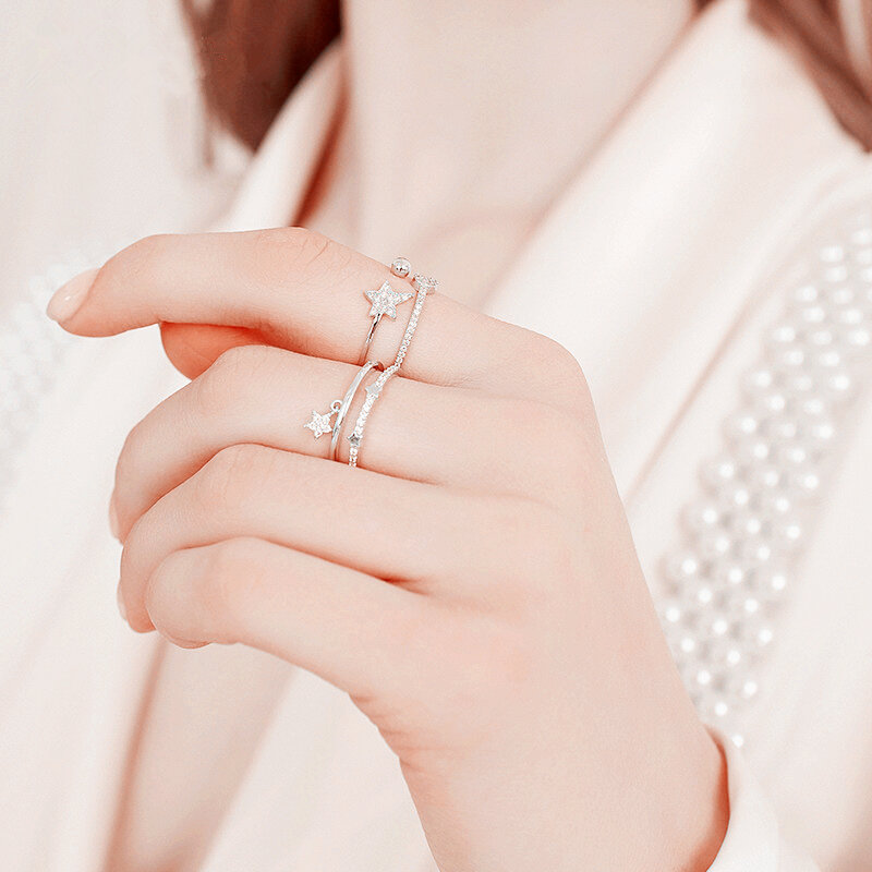 Sodrov estrela anel genuíno 925 prata esterlina aberto noivado jóias para mulher