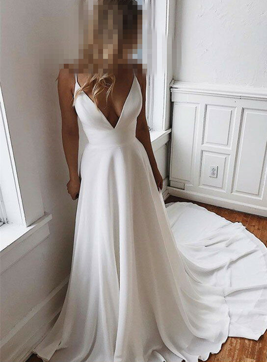 Simple & Charmant V-hals Hals Trouwjurk Met Kant Terug Bridal Dress Vestido De Festa De Casamento