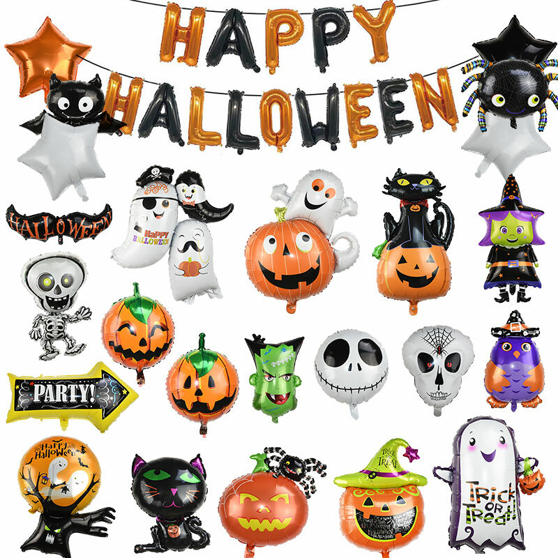 Halloween balão fantasma abóbora decoração aranha morcego bruxa crânio folha preta balão globos para festa de halloween decoração suprimentos