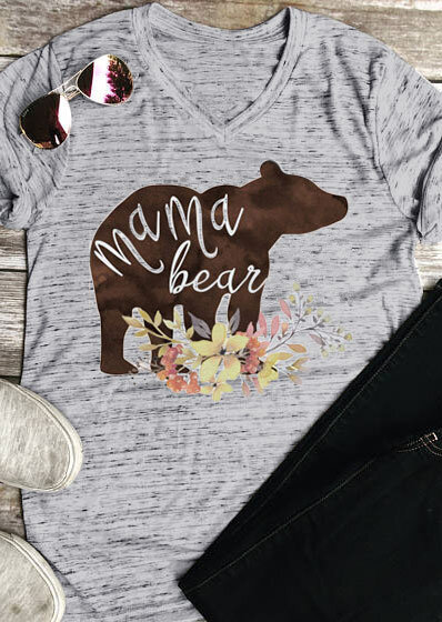 2018 เสื้อยืดแฟชั่นผู้หญิงคอวีแขนสั้นผู้หญิงใหม่ Mama Bear พิมพ์ตัวอักษรหญิงฤดูใบไม้ผลิสุภาพสตรี ...