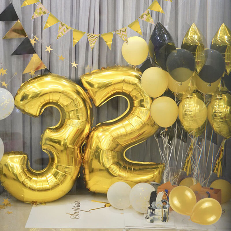 Grands ballons à hélium pour fête d'anniversaire et de mariage,40 pouces, or rose, argent, chiffre, en feuille d'aluminium, Globos, DIY, décorations, figures