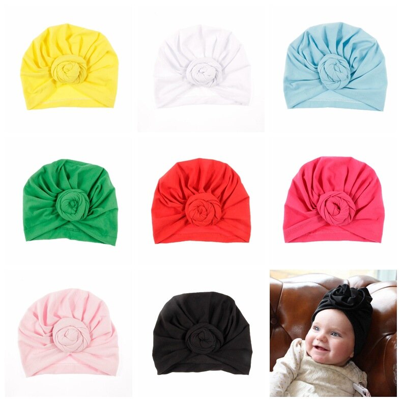 8 farben Neugeborenen Kinder Rose Blume Weiche Baumwolle Mischung Hut Caps Fashion Kleidung Zubehör Geburtstag Geschenk