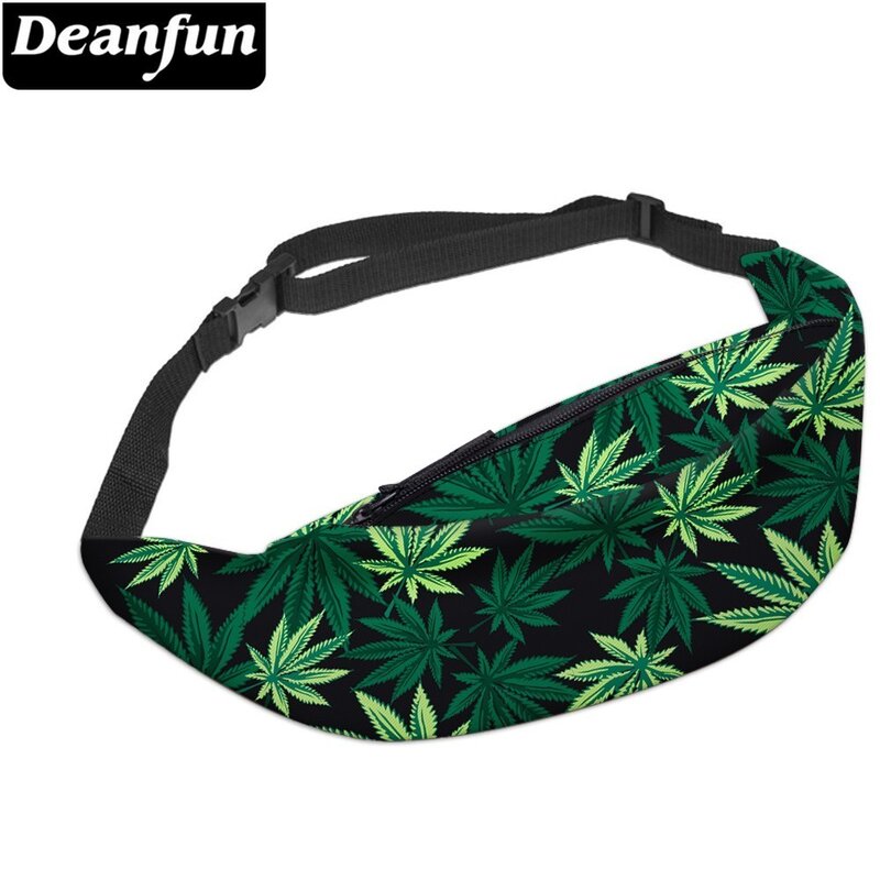 Deanfun-ジッパー付きの女性用3Dプリントファニーパック,緑の葉のパターン