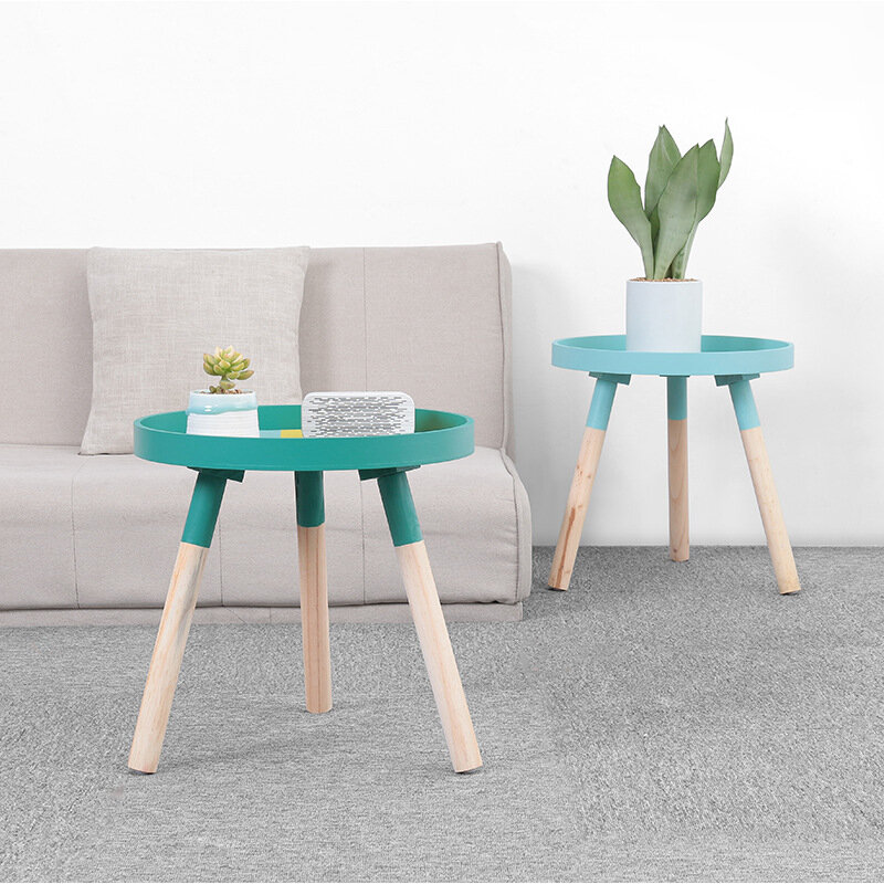 Mesa redonda de madera maciza para sala de estar, bandeja de té, estilo nórdico, minimalista y moderno, mesa de centro, minisofá multifuncional, mesa lateral