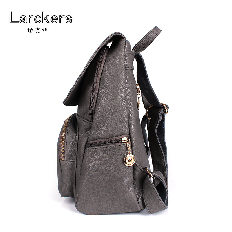 Solid vintage color pu backpack big capacity girls satchel leather backpack cover backpack women
