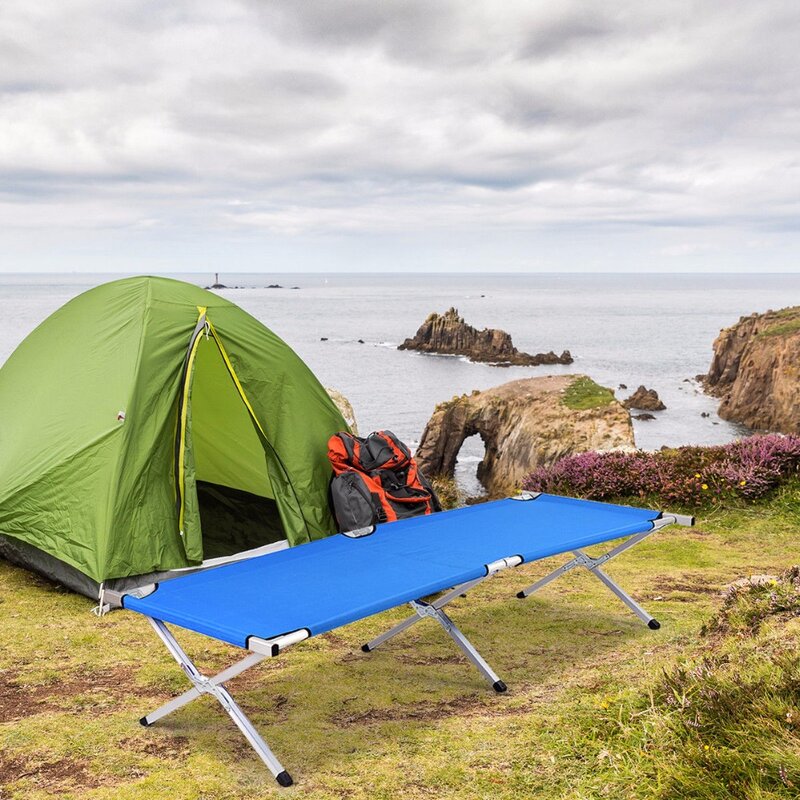 Giantex Aluminium Lipat Berkemah Tempat Tidur Outdoor Portable Militer Tidur Hiking Perjalanan W/Tas Outdoor Furniture OP3637