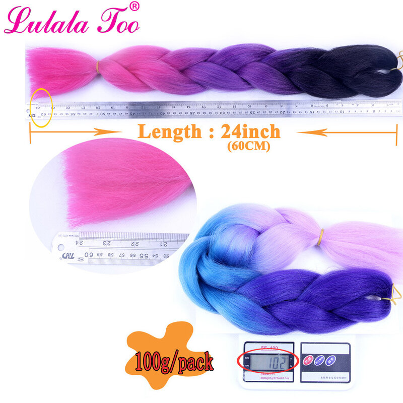 24inch Jumbo Braids Crochet Hair Synthetic Ombre Braiding Hair Crochet Braids 100G/Pc Pink Purple Yellow Colors