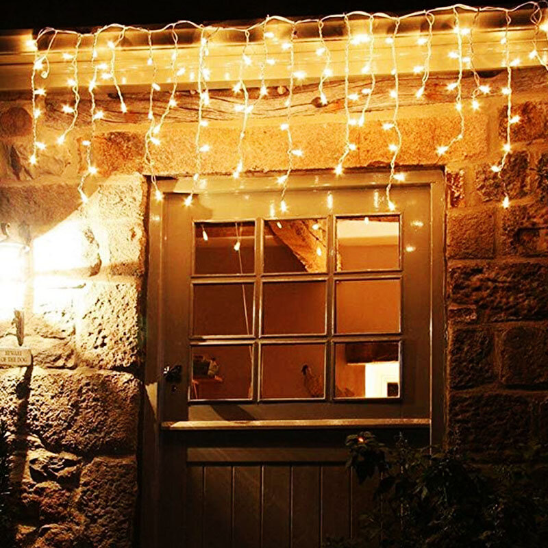 Guirnalda de luces de carámbanos, cortina de hadas, 216 LED, 5M x 0,8 m, cuentas estrelladas, decoración de Año Nuevo para jardín, boda, fiesta, navidad