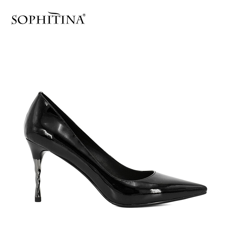 SOPHITINA Brand Genuine Leather Pumps Sexy Pointed Toe Super High Spiral Heel Shallow Party Shoes New Career Elegant Pumps W18