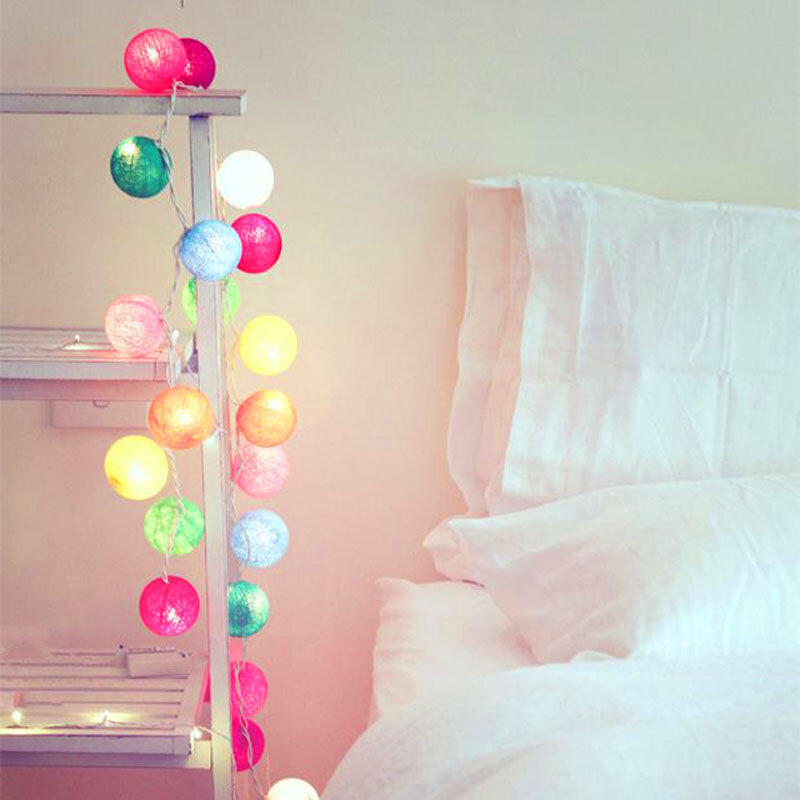 20 LEDs Cotton Ball String Light 3 เมตรตกแต่งที่มีสีสันผ้าฝ้าย Fairy DIY ลูกปัดหลอดไฟ 220 โวลต์ EU ปลั๊กวันหยุดงานแต่งงาน ...