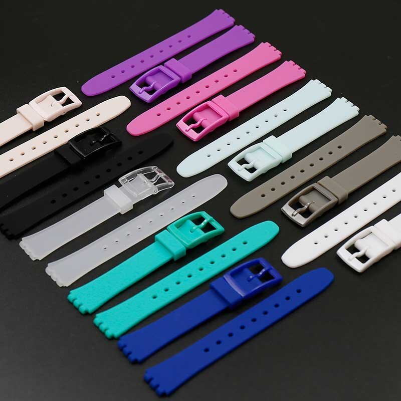 Silicone strap men's 12mm for Swatch straps women's sports sweat-proof strap buckle accessoriess
