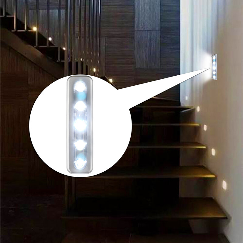 مصباح حائط LED مع مستشعر اللمس ، 5 مصابيح LED ذاتية اللصق ، للخزانة ، المطبخ ، البطارية المحمولة