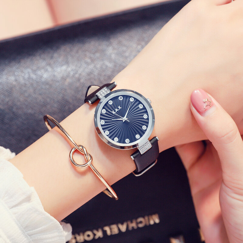(Relógio + pulseira). Defina o horário do relógio. Relógios femininos de luxo conjunto de cristais caixa. Relógio de couro feminino.