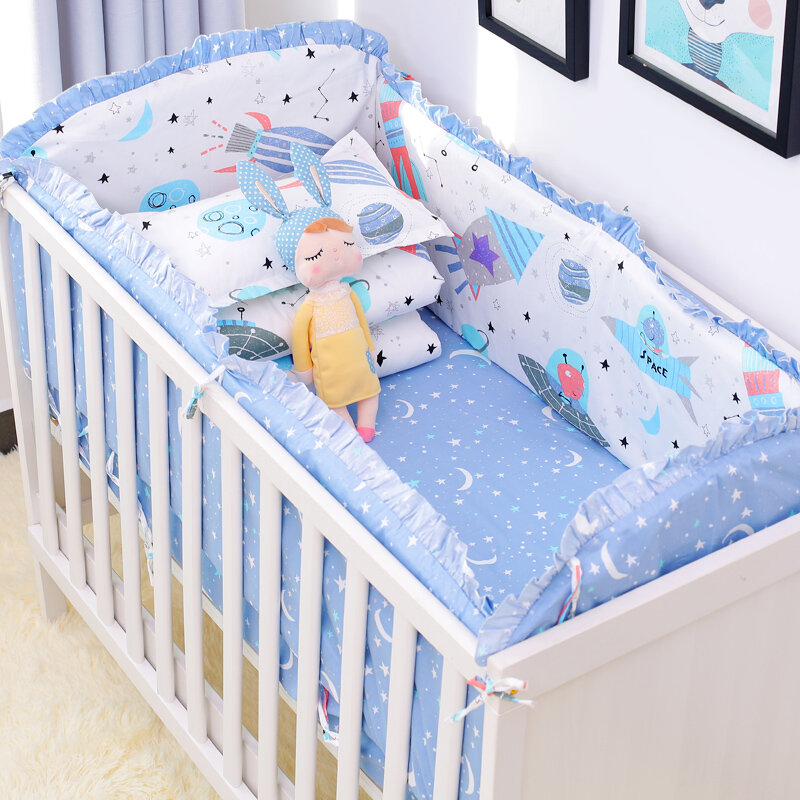 6pcs/set universo azul diseño de juego de cama de cuna bebé Infante algodón ropa de cama incluyen cuna parachoques hoja de cama funda de almohada