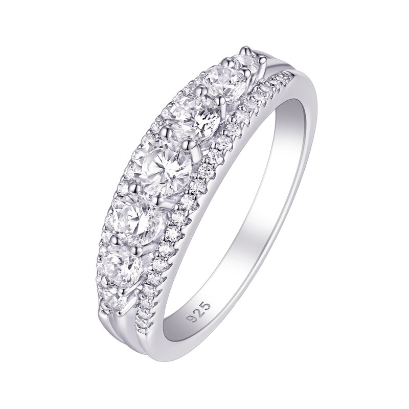 Wuziwen Genuine 925 Sterling Silver Eternity Wedding Ring For Women 1.1ct Round White AAAAA Cubic Zircon Size 5-10