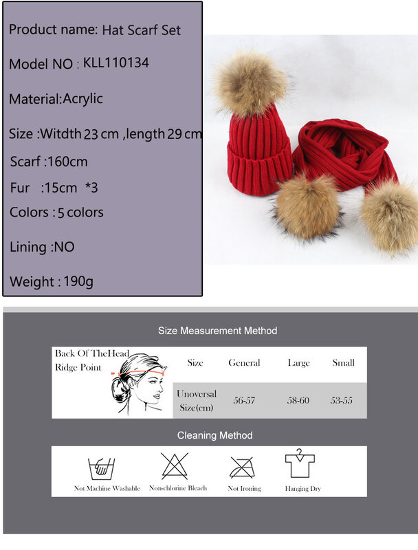 Зимний комплект из 2 предметов, женская зимняя шапка, шарф для девочек, шапка из натурального меха енота, помпоны, шапочки, детская шапка, вяз...