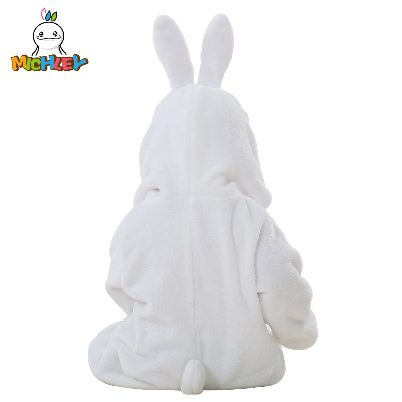 MICHLEY  Pajamas Cartoon Rabbit Flannel Hooded Girl Boy Outfits Jumpsuit Newborn Unisex Baby Romper