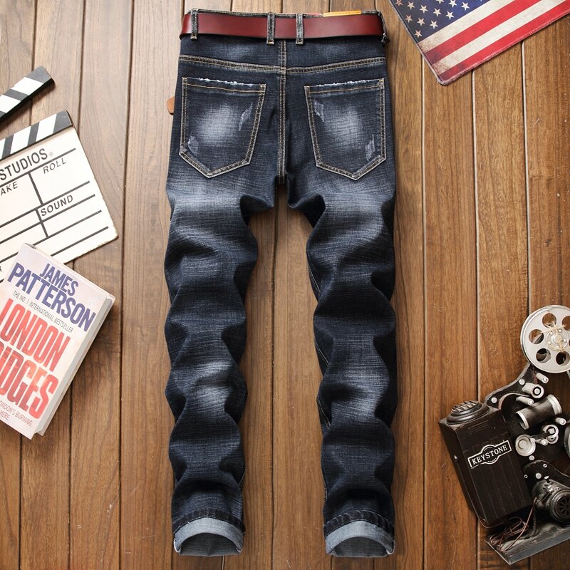 Hoge kwaliteit jeans mannen 3d tijger borduurwerk fashion designer ripped straight homme denim broek casual plus size 29-38 broek