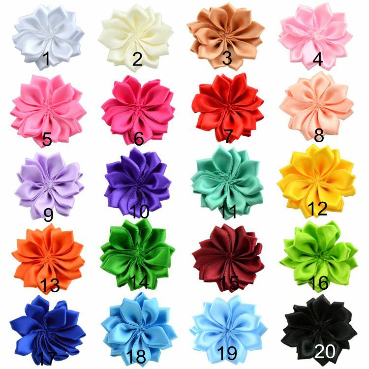 1.6 "20 pçs/lote 16 petaled roseta fita de cetim flores usado para crianças adulto bandana grampos de cabelo diy acessórios de cabelo