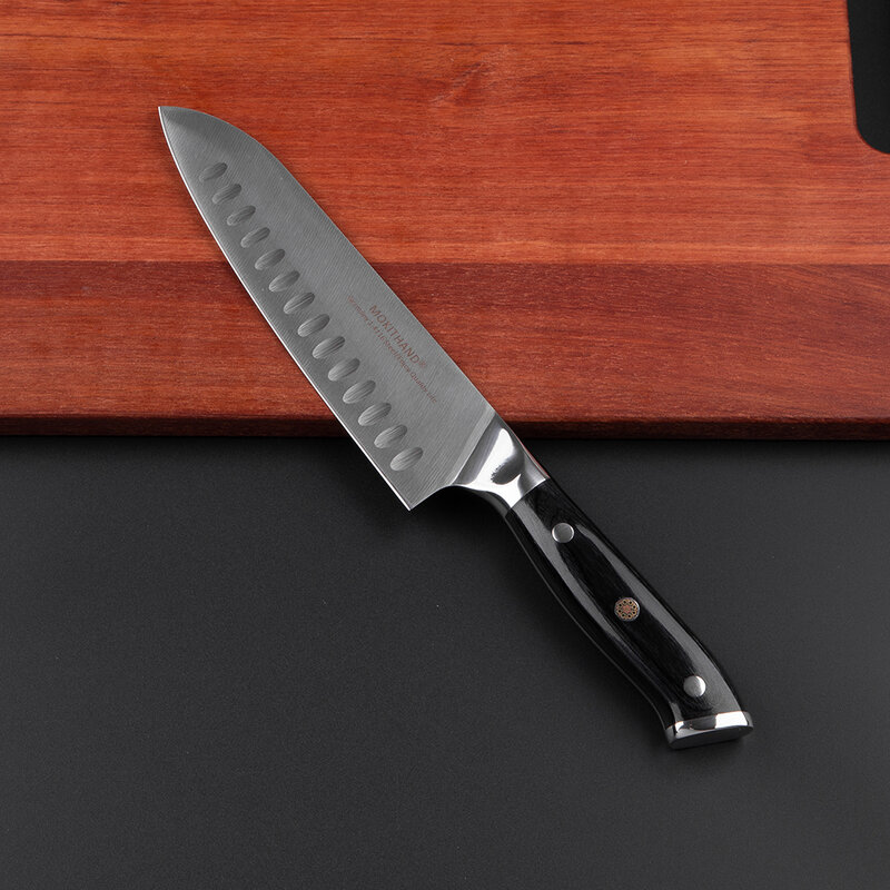 Mokithand-سكاكين مطبخ الشيف اليابانية ، 7 بوصات ، Santoku ، فولاذ عالي الكربون 1.4116 ، احترافي ، مع خشب باكا