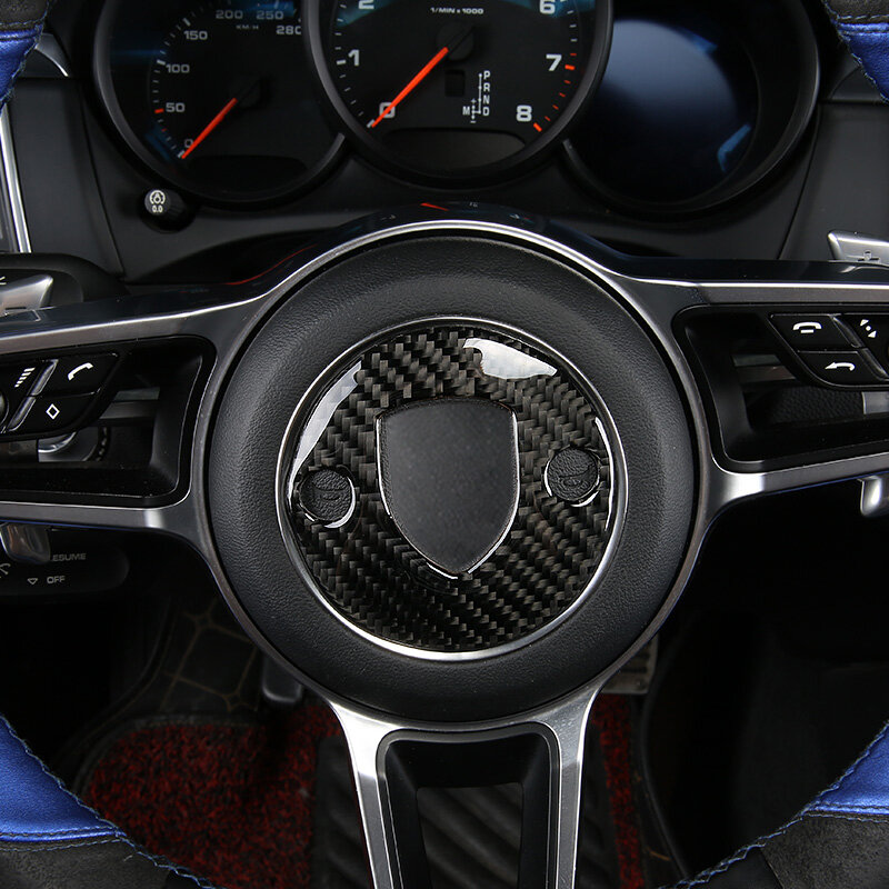 Autocollants décoratifs en Fiber de carbone avec emblème de volant, accessoires de style de voiture 3D pour Porsche Macan Panamera 718, nouveau Cayenne