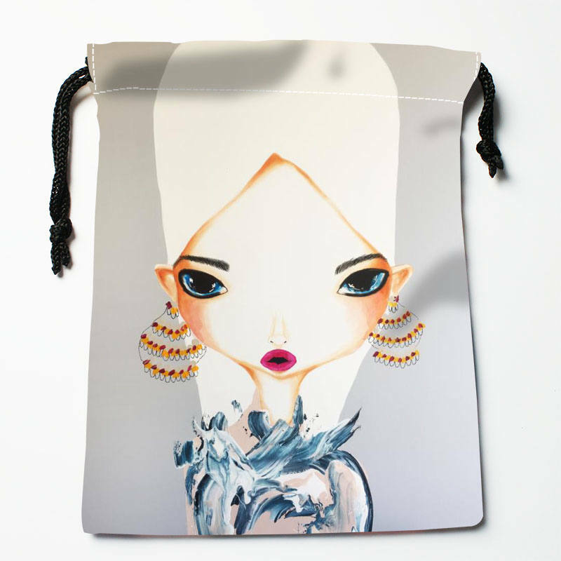 Bolsa de almacenamiento con impresión de ilustración personalizada, bolso de satén de alta calidad con cordón, de regalo, 18x22cm