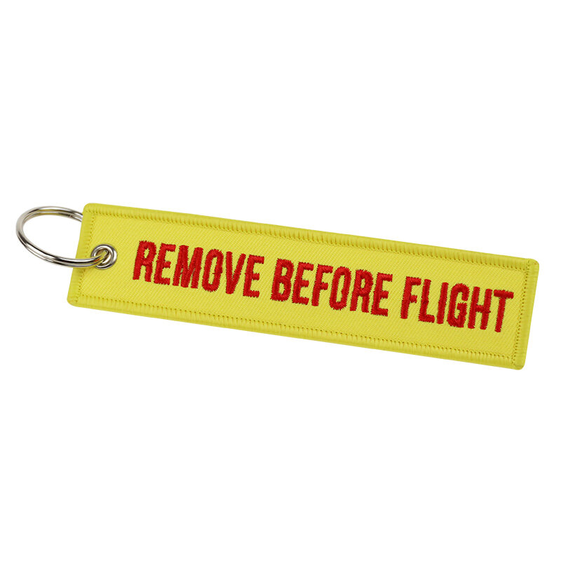Remove Before Flight Key Chains Fobs Embroidery Aviation Gifts Chaveiro Masculino Jewelry Yellow OEM Key Chains Fashion Jewelry