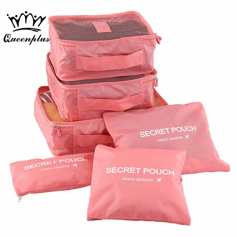6pcs/set Fashion Double Zipper Waterproof Polyester Men and Women Luggage Travel Bags packing cubes