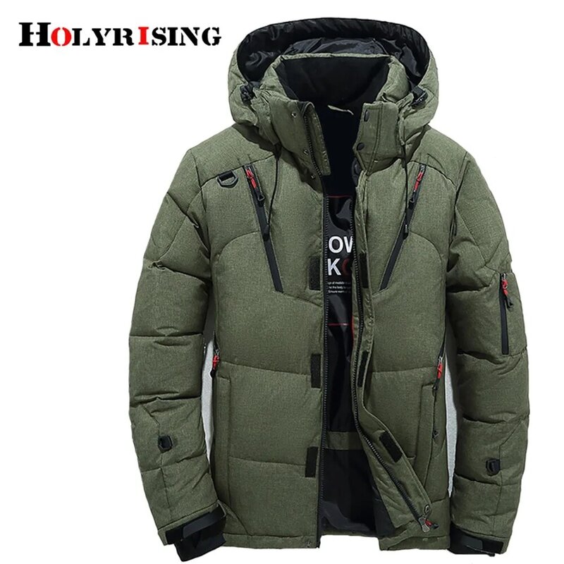 Holyrising Homme ลงเสื้อฤดูหนาวเสื้อแจ็คเก็ตซิปเสื้อสำหรับชายเป็ดสีขาวลง Hooded Overcoat 4 สี M-3XL 18482-55