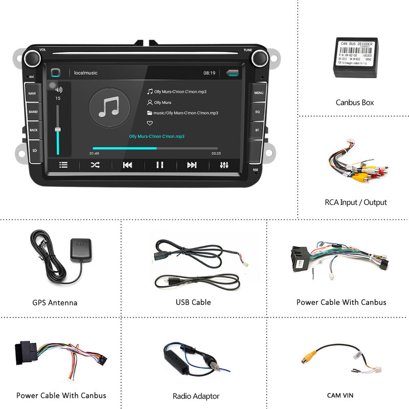 Podofo-Androidカーラジオ,GPS,メディアプレーヤー,2 DIN,フォルクスワーゲンゴルフ,ポロ,ティグアン,パサート,シュコダ,4g