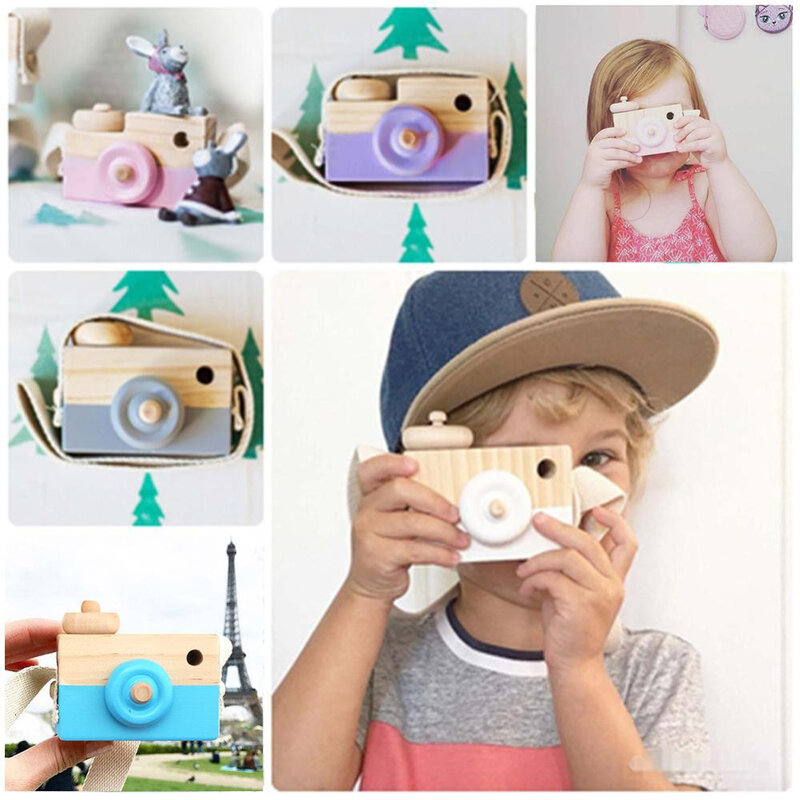 Nova moda bebê crianças bonito câmera de madeira brinquedos crianças roupas acessório seguro e natural do miúdo brinquedos aniversário presente natal