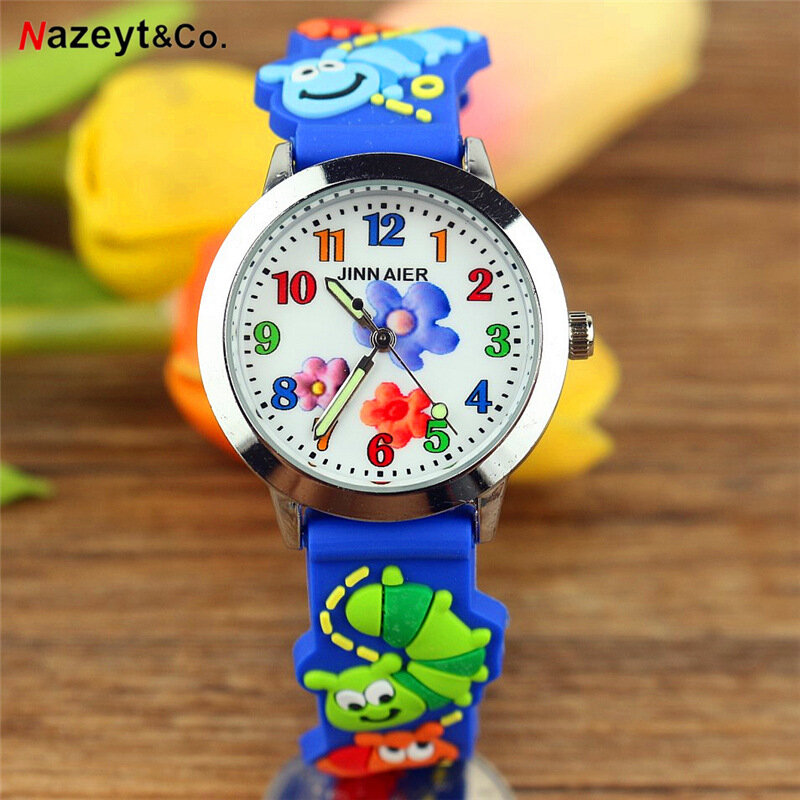 新2019子供のシンプルな花発光ポインタクォーツ時計かわいい動物3Dバグデザイン時計バンドシリカゲル腕時計