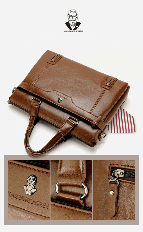 New Design Business Briefcase Men's Laptop Handbag Male  Messenger Bag PU Leather Casual Shoulder Crossbody BagTravel Bag