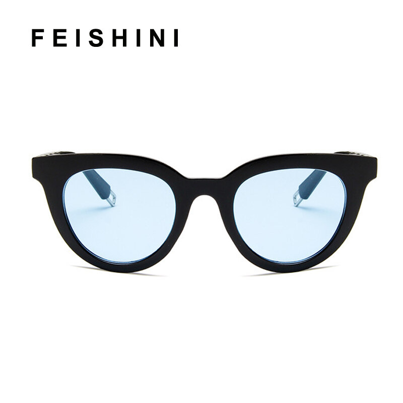 Feishini Future mode Transparent couleur corée lunettes clair oeil de chat Oculos hommes en plastique pas cher surdimensionné lunettes de soleil femmes UV400