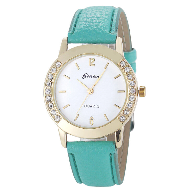 럭셔리 브랜드 가죽 크리스탈 쿼츠 여성 시계, 여성 패션 캐주얼 팔찌 손목 시계 손목 시계