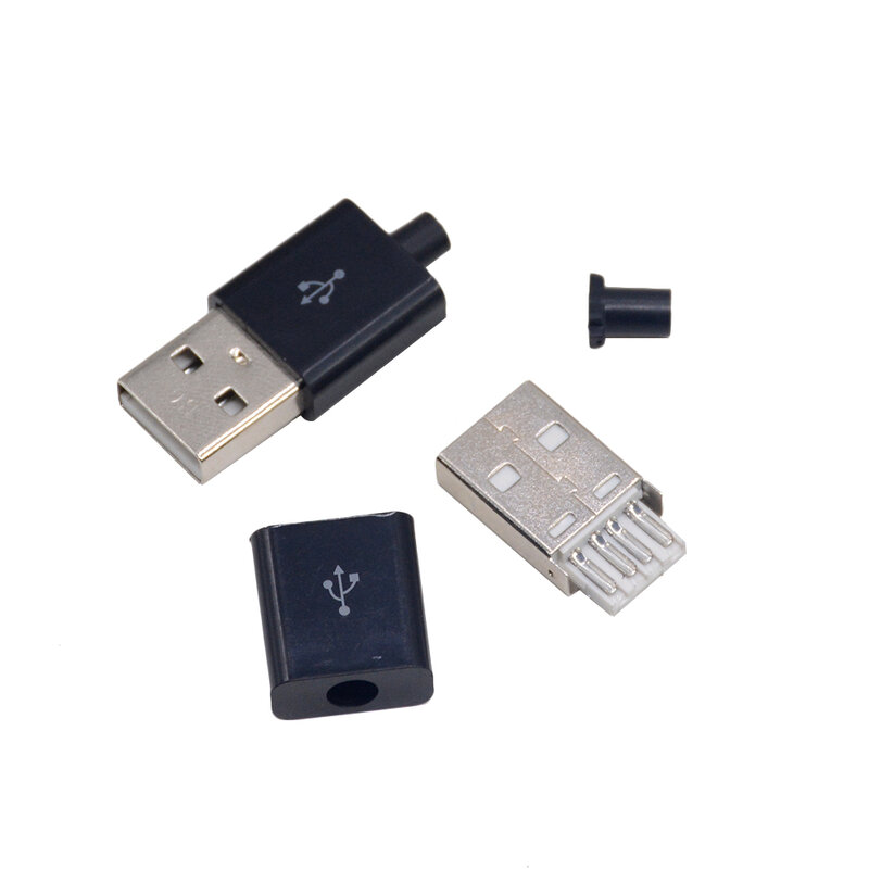 1/5/10 szt. Spawany drut USB wtyk głowy trzyczęściowy zestaw wtyczki trzyczęściowy DIY komponenty czarno-białe opcjonalnie