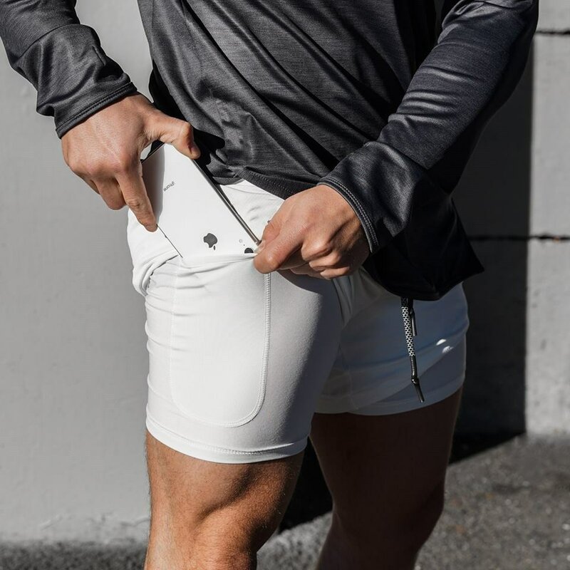 Nova chegada 2021 verão duplo-deck dos homens de fitness musculação respirável secagem rápida curto ginásios masculino casual joggers shorts