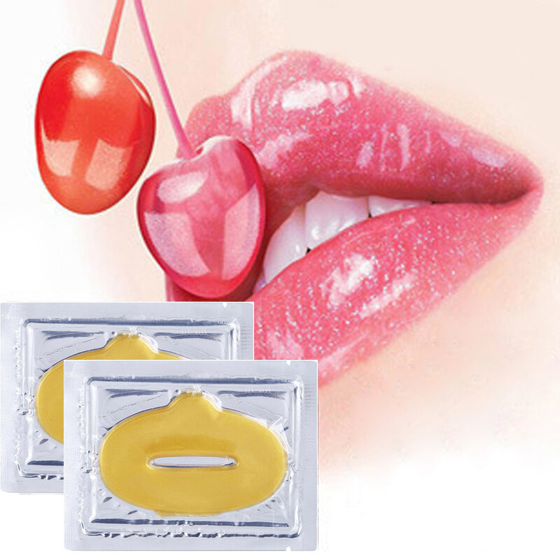 Máscara de labios para mujer, cristal dorado, membrana labial, colágeno, hidratante, esencia de labios carnosos, para el cuidado de los labios, cosmético de cuidado facial, 10 Uds.