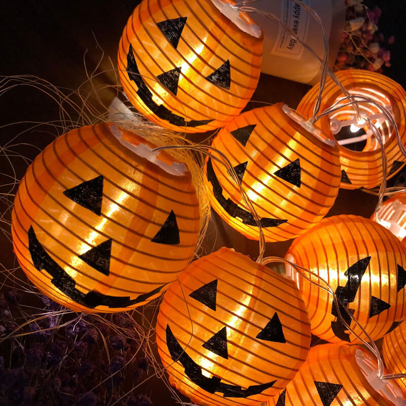 1 conjunto de 10 leds halloween abóbora luzes da corda 3d halloween lanterna festa decoração para casa diy 1.2m branco quente bateria operado luz