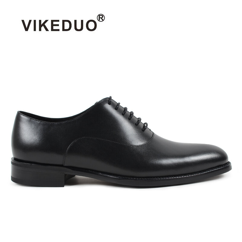 VIKEDUO 手作りクラシック本物の牛革の靴高品質の高級ビジネスオフィスの結婚式のパーティーの男性のオックスフォードシューズ