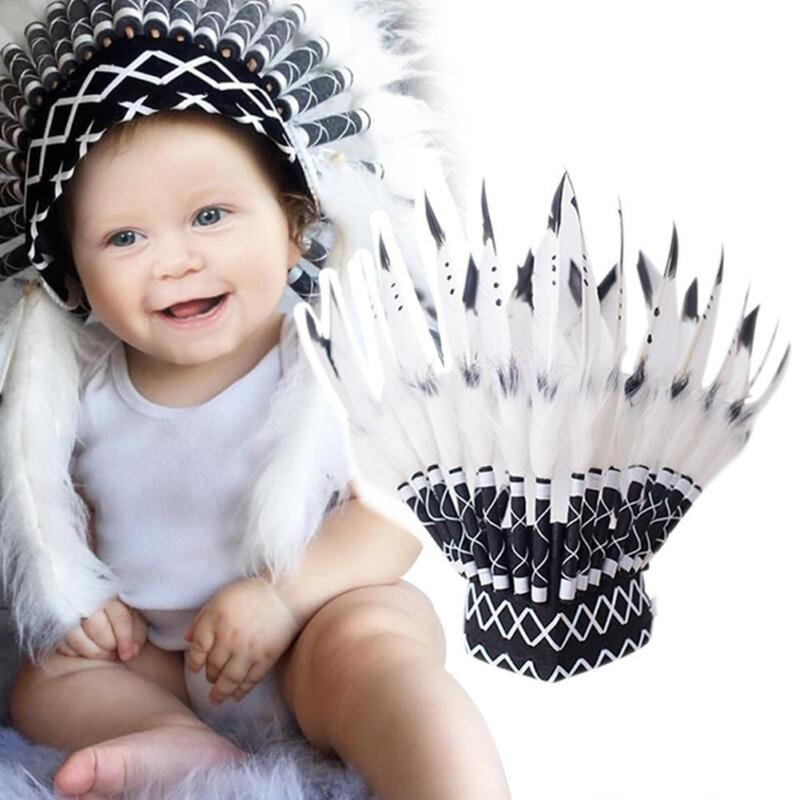 Crianças festa de natal americano indiano pena chapéu fotografia prop quente do bebê bonito adereços acessórios alta qualidade