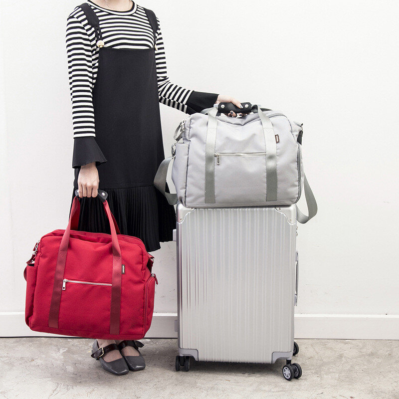 Bolsa de viagem feminina, bolsa de ombro dobrável à prova d'água, grande capacidade, para viagens curtas, bagagens de fim de semana